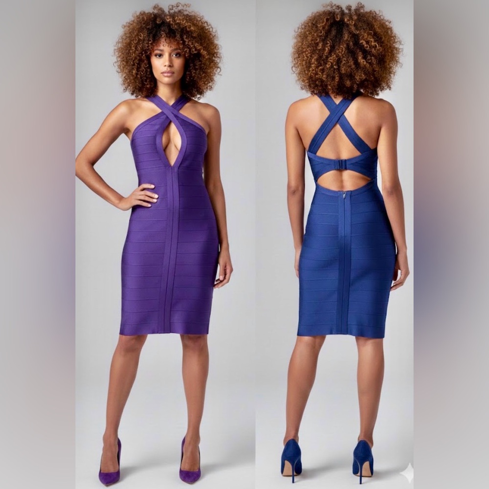 Elegant Navy Blue Bandage Dress